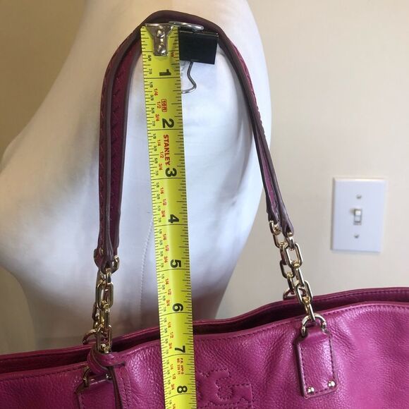 TORY BURCH Fuchsia Leather Shoulder Bag Embroidered Straps Tassel Accent - Picture 11 of 17